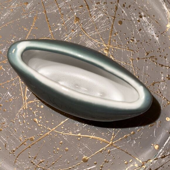 Vintage Artist Signed Decorative Rectangular Vase Teal Green Blue Tan - Picture 5 of 10